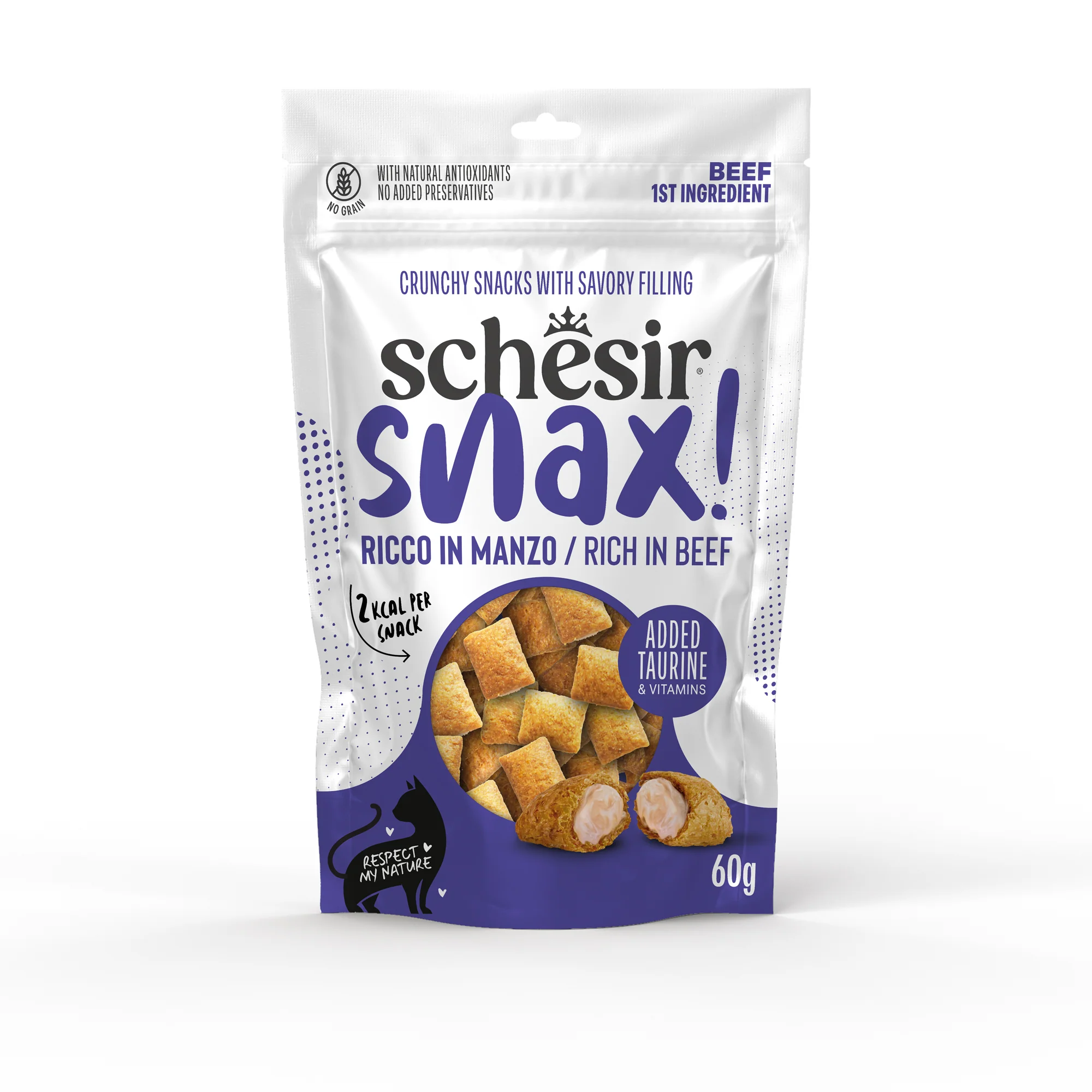 Schesir Snax! Crunchy & Creamy Cat Snack 60g-Beef Schesir Snax! Crunchy & Creamy Cat Snack 60g-Beef - Image 1