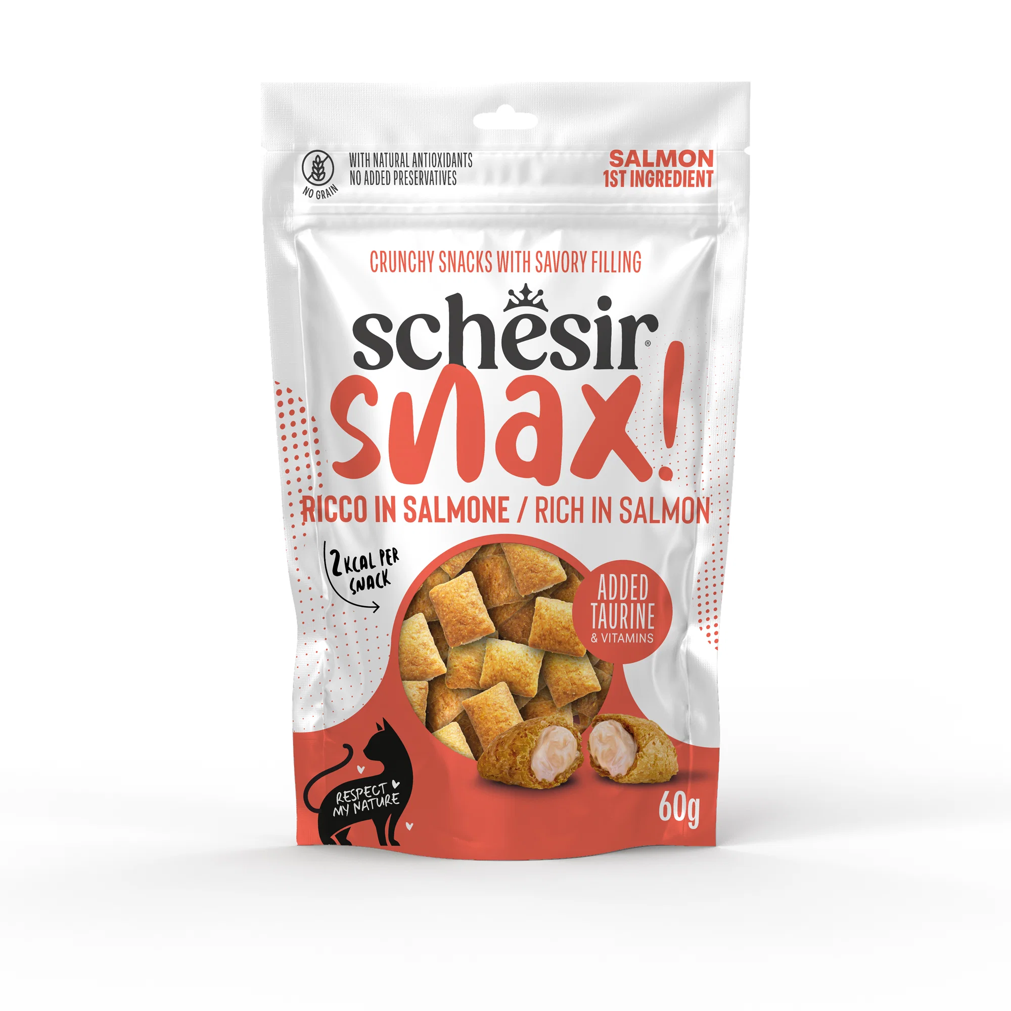 Schesir Snax! Crunchy & Creamy Cat Snack 60g-Salmon Schesir Snax! Crunchy & Creamy Cat Snack 60g-Salmon - Image 1