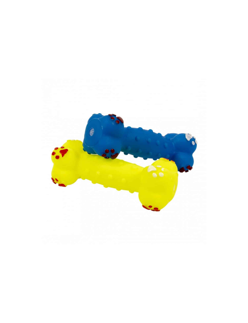 home-1.jpg Duvo+ Vinyl Dumbbell Bone Spiky 16x5x5cm Blue/Yellow - Image 1