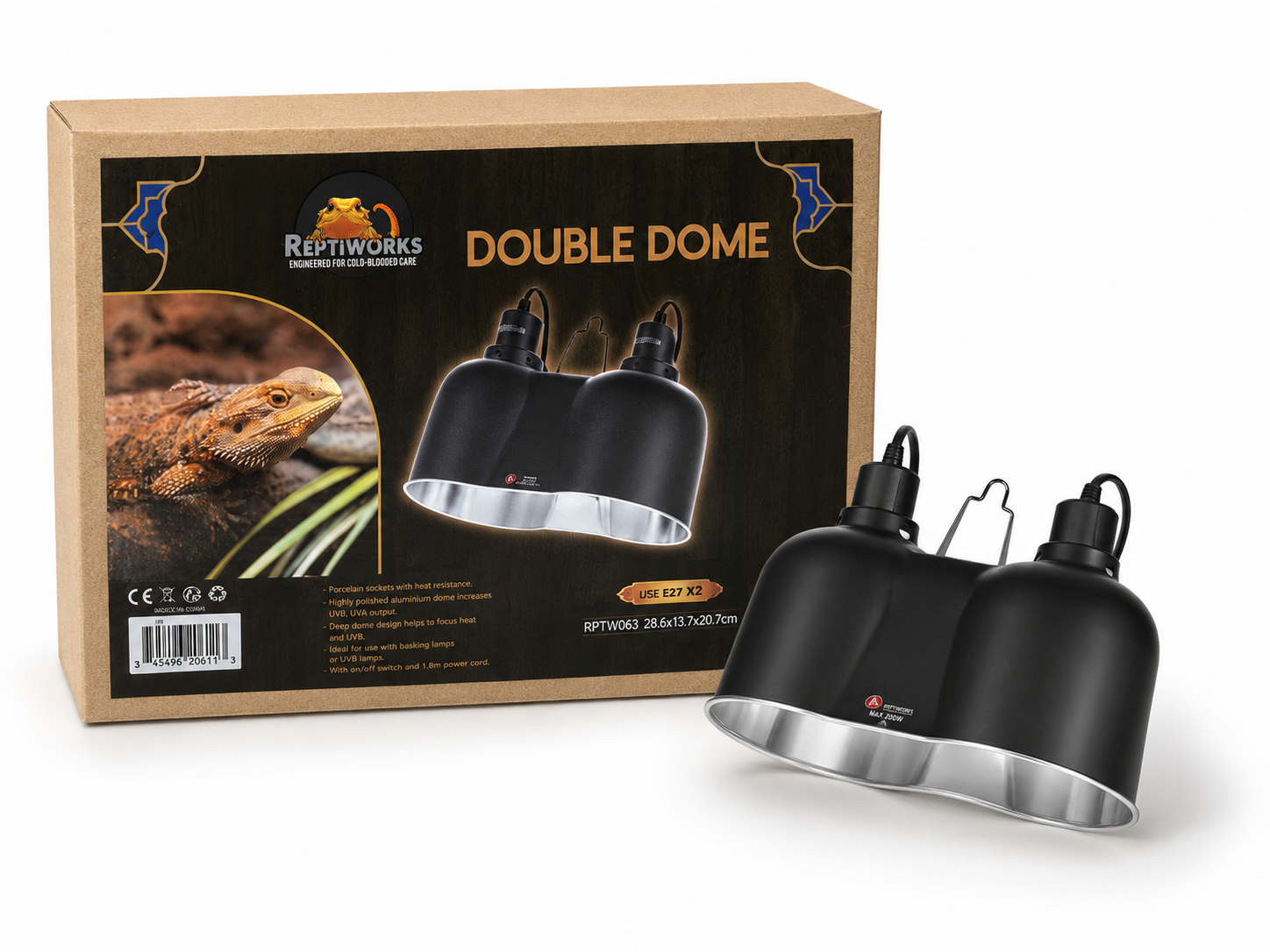 17842749031886389566.png ReptiWorks Double Dome Max.150W×228.6X13.7X20.7Cm / 11.2"X5.4"X8.1" - Image 1
