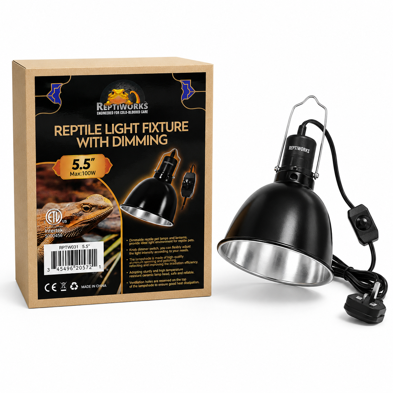 17842749052116403629.png ReptiWorks Reptile Light Fixture With Dimming 5.5" Max.100W14X14X19.5Cm / 5.5"X5.5"X7.6" - Image 1
