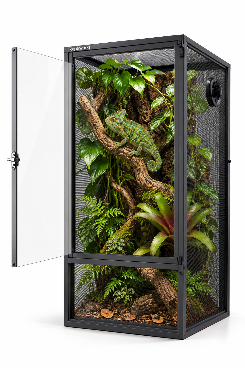 17842749121864166673.png ReptiWorks Deluxe Foldable Air Screen Cage - Front Full Open Acrylic Door450*450*762Mm/17.7''X17.7''X30'' Including Pvc Tray - Image 1