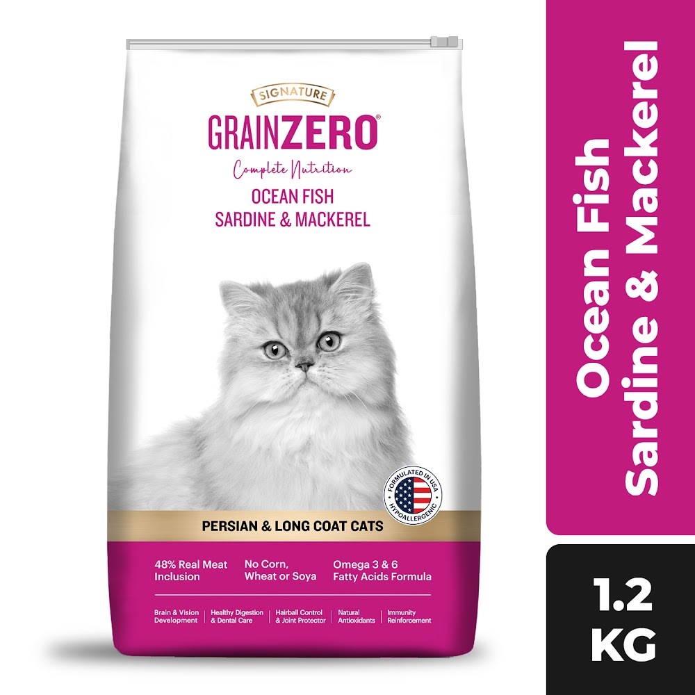 17870445461450343513.jpg Signature Grain Zero Ocean Fish, Sardine, and Mackerel Persian Dry Cat Food 1.2kg - Image 1