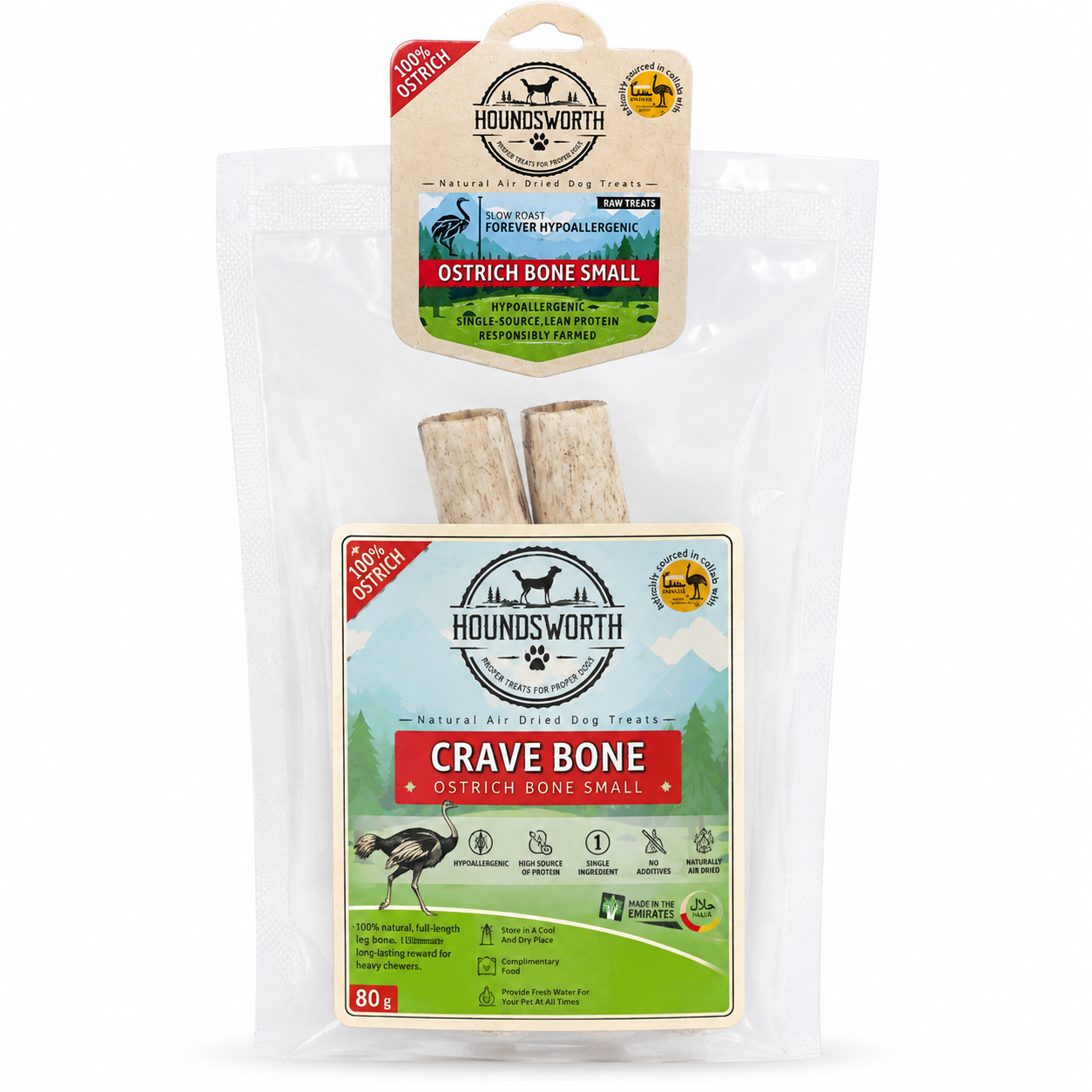 1788530274824312332.png Houndsworth Hypoallergenic Ostrich Crave Bone 80g - Image 1