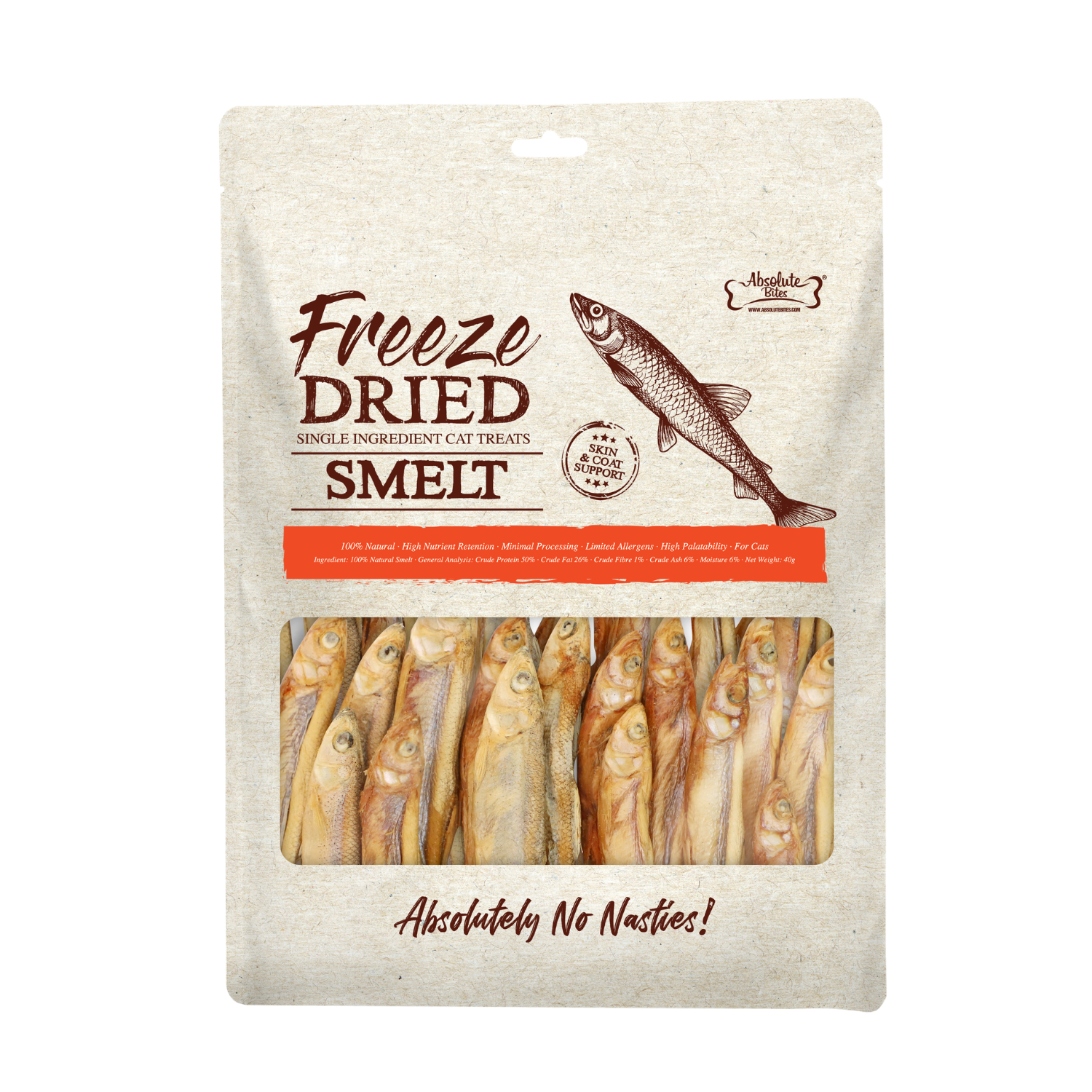 Absolute Bites Freeze Dried Cat Treats - Smelt 40g Absolute Bites Freeze Dried Cat Treats - Smelt 40g - Image 1
