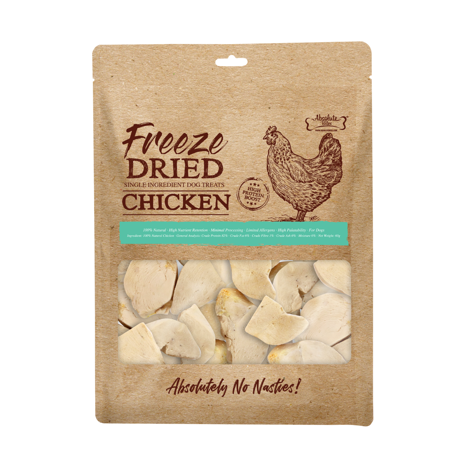 Absolute Bites Freeze Dried Dog Treats - Chicken 60g Absolute Bites Freeze Dried Dog Treats - Chicken 60g - Image 1