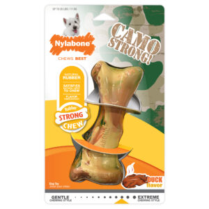 Nylabone Strong Chew Camo Bone Dog Chew Toy, Duck Flavour – Regular
